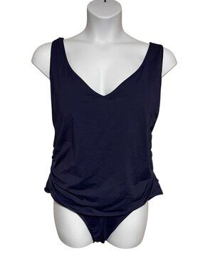 Anne Cole Navy Blue Ruched One Piece Swimsuit Tank Cross Back Plus 24W Womens